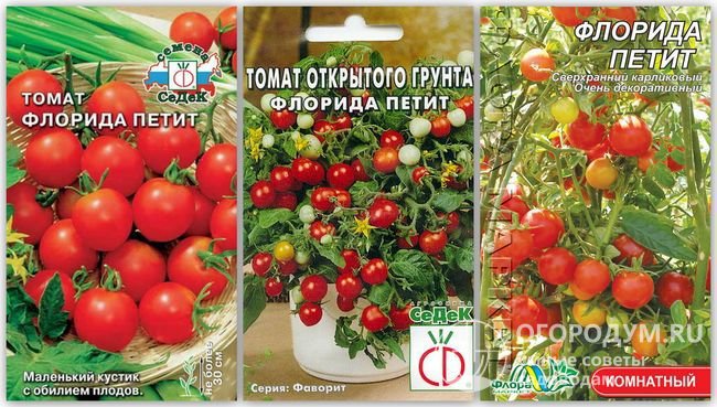 Упаковки семян томатов сорта «Флорида петит» разных производителей
