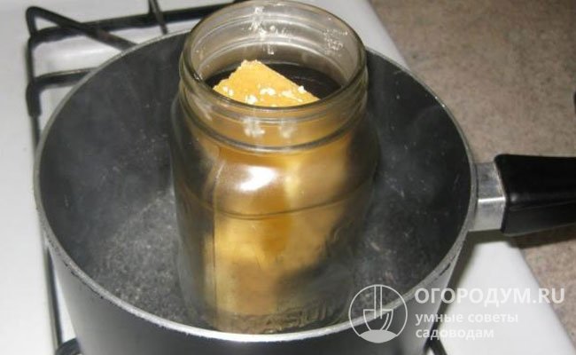 Для приготовления подкормки мед нужно полностью распустить на водяной бане