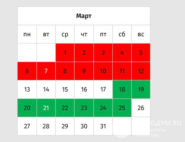 Таблица нейтральных, благоприятных и неблагоприятных дней для посадки капусты на рассаду в марте 2023 года