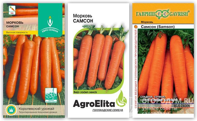 Упаковки с семенами моркови «Самсон» различных производителей