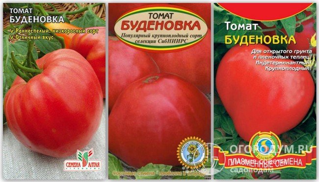 Упаковки семян томатов сорта «Буденовка» разных производителей