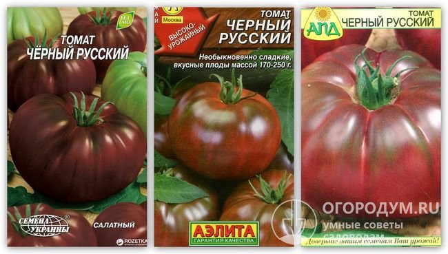 Упаковки семян сорта «Черный русский» разных производителей