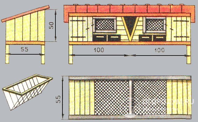 Стандартная конструкция индивидуального двухсекционного жилища для взрослых особей средних размеров