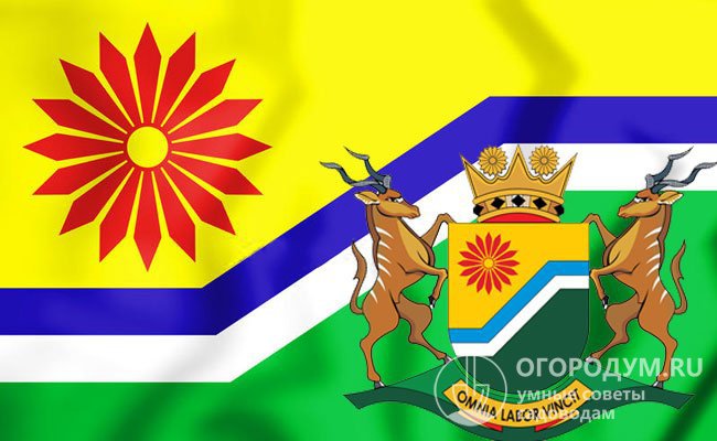 На фото: флаг и герб одной из провинций ЮАР – Мпумаланга, ранее именовавшейся Восточный Трансвааль