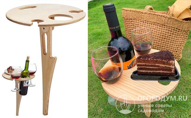 Складной деревянный винный столик для пикника